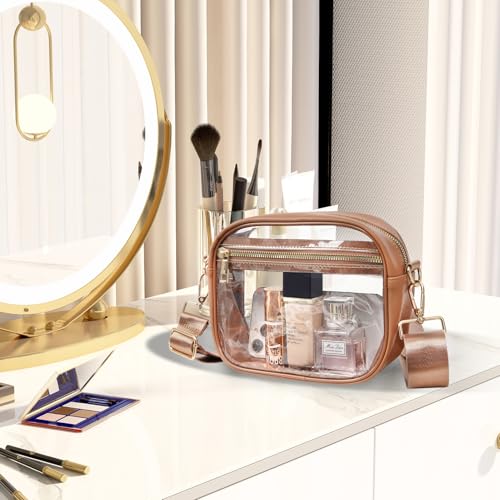 Image of Fibrdoo Clear Bag Stadium Approved, Leather Clear Crossbody Purse Bag for Concerts Sports Events Festivals