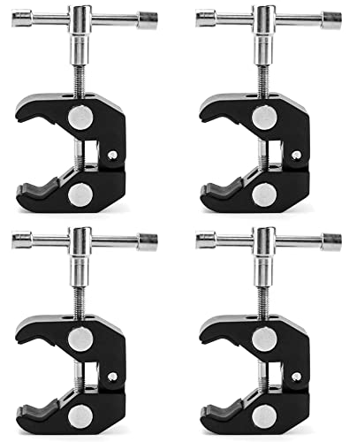 Image of QWORK Super Clamp for Photography, 4 Pack, 1 /4'' and 3 /8'' Thread Clip for Camera Monitor, Light Stand, Rods, LED Lights