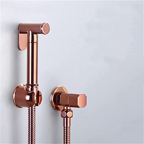 Kit douchette de bidet murale en laiton or rose avec robinet d'arrêt eau froide