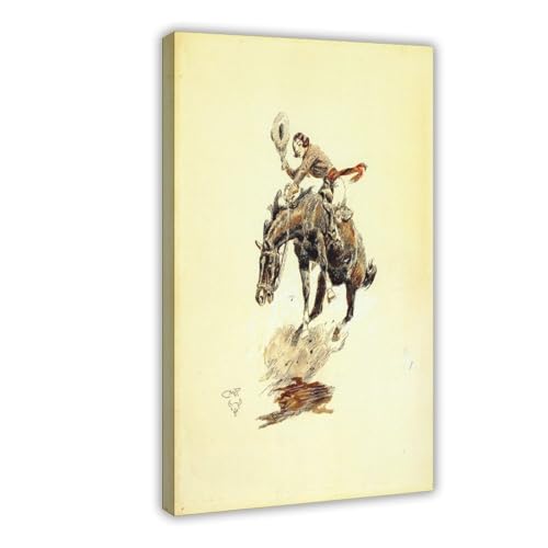 Toile cheval et cowgirl Charles M Russell de qualité supérieure avec cadre à suspendre de bureau
