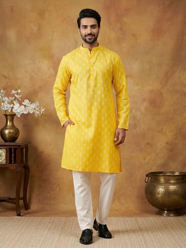 Image of Amazon Brand - Tavasya Men Floral Printed for Regular Fit Kurtas | Ethnic Wear | Festive | Cotton Blend | Knee Length