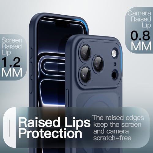 Image of JETech Magnetic Case for iPhone 17 Pro Max 6.9-Inch Compatible with MagSafe, Shockproof Slim Phone Cover with Built-in Camera Control Button, Matte Translucent Back (Dark Blue)