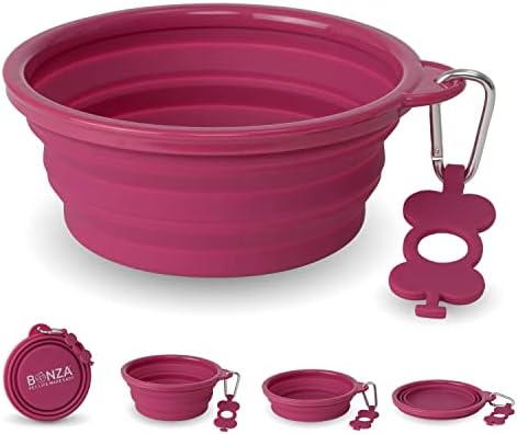 Bonza Large Collapsible Dog Bowl 1000 mL, Sturdy Reinforced Rim, Includes Carabiner & Water Bottle Holder Keychain