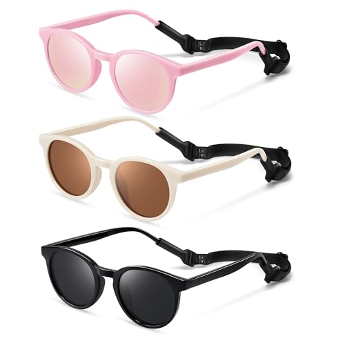 Image of Cute Kids Polarized Sunglasses,Baby Sun Glasses with Strap for Toddler Girls Boys Flexible Round UV Protection