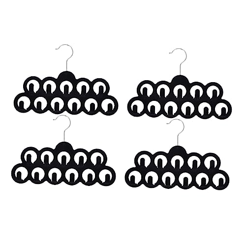 Ciieeo 11 Hooks Belt Hangers Non-Slip Tie Rack Hanger Scarf Storage Holders Set of 4 (Black)