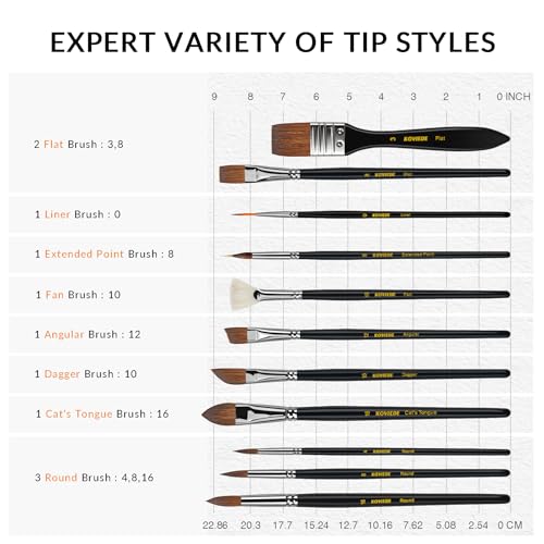 Image of Watercolor Brush Professional, 11Pcs Water Color Paint Brushes Set for Artists, Shapes with Fan, Needle Pointed, Angular, Dagger, Cats Tongue for Watercolor, Gouache, Ink Painting