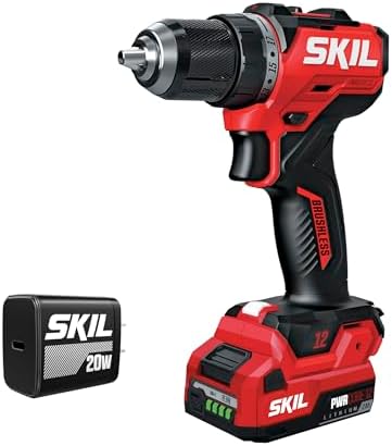 SKIL 12V Brushless Cordless 1/2-Inch Compact Drill Driver Kit Including 2.0Ah USB-C Battery and 20W Charger - DL6290A-11
