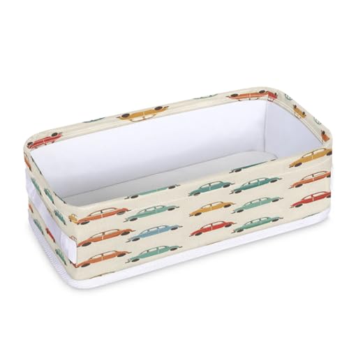 Tablerazzi Toilet Tank Topper Paper Basket with Handle, Cute Car Print Bathroom Storage Basket for Organizing, Small Fabric Storage Bins for Bathroom Decor