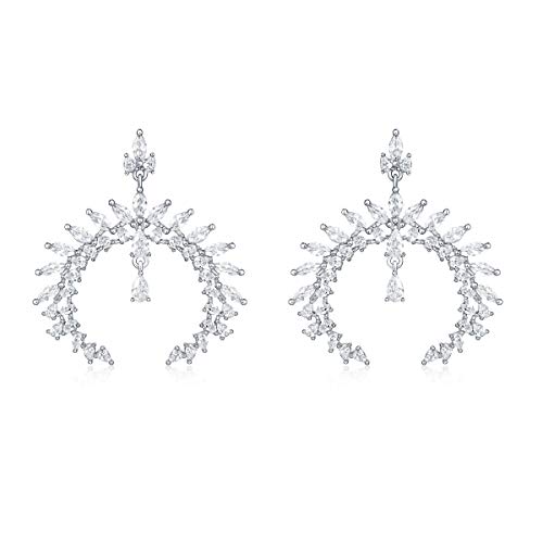 superchic Fashion Crescent Moon Earring with Clear Cubic Zirconia in Silver Plating for Women Girls Gift Party