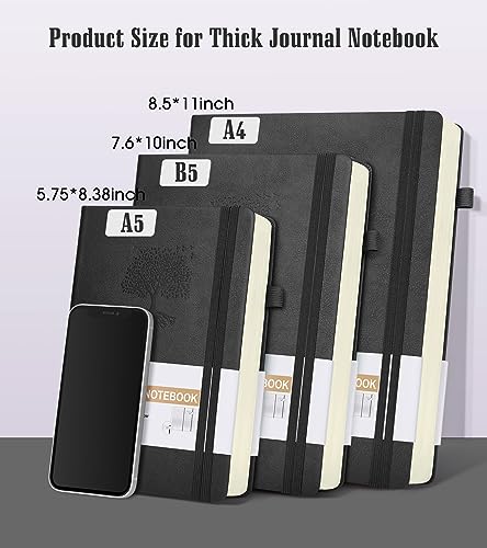 Image of Lined Journal Notebook, 365 Pages B5 Large Journals for Writing Ruled Notebook, Hardcover Leather Journal for Women Men, Daily Notebook for Work, Note Taking, 100Gsm Thick Paper ( 7.6'' X 10'' Black)