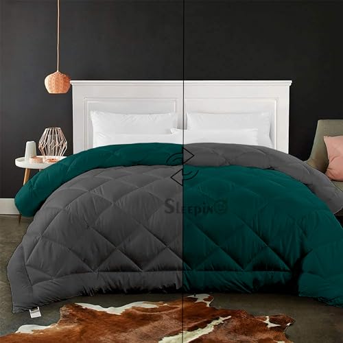 Image of 600 GSM Heavy Winter Double Bed Comforter | Microfiber, Breathable, Reversible,Soft, Lightweight & Machine Washable Comforter for Double Bed 90x100 Inch - TealDark Grey