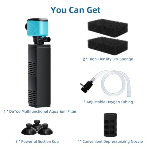 Image of DaToo Aquarium Filter 55-150 Gallon Fish Tank Filter 450GPH Powerful Pump For Aquariums Adjustable Air Flow Submersible Internal Aquarium Filters For Pond Wavemaker Air Supply Freshwater And Saltwater
