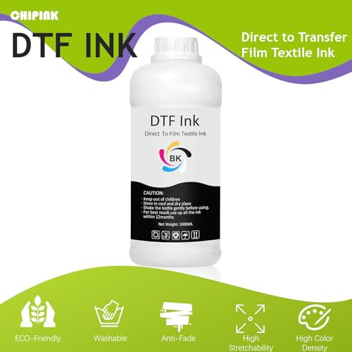 Image of DTF Ink Black 1000ML Refill for Printhead DX5 DX7 5113 XP600 L3200 4720 TX800 L1800 L805 R1390 DTF Printer, for DTF Heat Transfer Film Printing (1 Pack, Black)