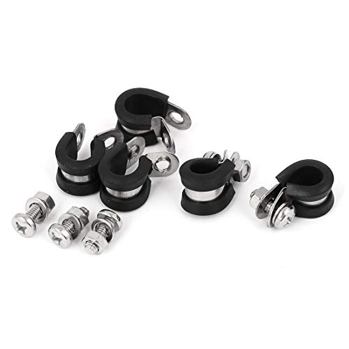 Aexit 9mm 304 Clamps Stainless Steel EPDM Rubber Lined P Clips Cable Mounting Hose Pipe Strap Clamps Clamp 5pcs