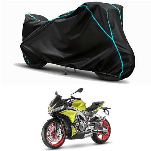Image of Waterproof Bike Body Cover Compatible for | Aprilia Tuono 660 | Taffeta Fabric, Sky Piping Design, Bottom Elastic Fit | Dustproof, Sun UV & Rain Protection for All Weather.