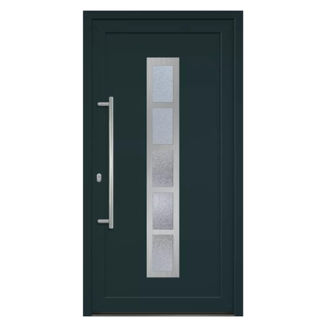 HORI Haustür Eingangstür Komplettset – Robuste Hauseingangstür mit moderner Optik, hoher Wärmedämmung & Sicherheit, Farbe: anthrazit (innen weiß) - DIN links - Modell: Frame - 198 x 98 cm