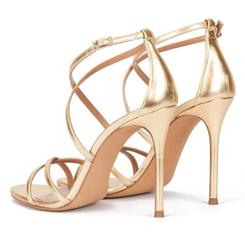 Strappy High Heels Sandals for Women, Fashion Open Toe Stiletto High Heels 10cm Sandals Classic Round Toe Cross Straps Party Sexy Stiletto4