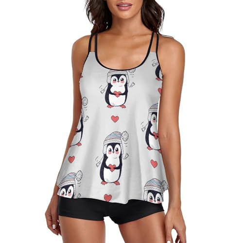 Maillot de bain tankini femme imprimé pingouin ensemble bikini original taille haute