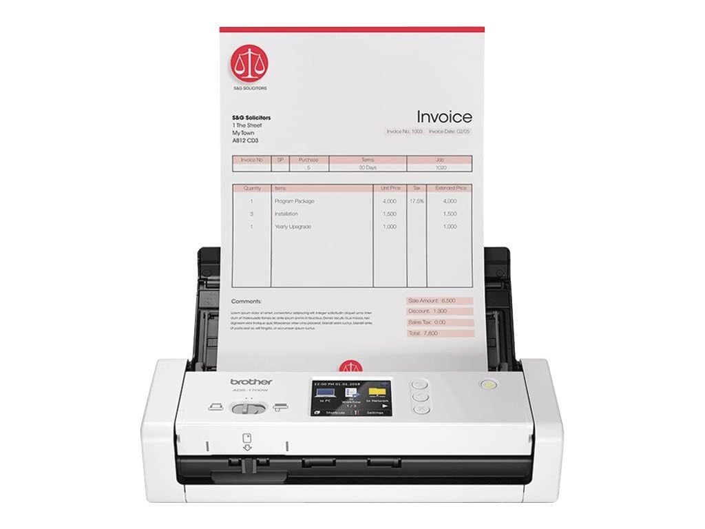 Brother Escáner de documentos compacto e inteligente ADS-1700W | Alimentador de documentos | Escaneo automático | Wi-Fi/Wi-Fi Direct