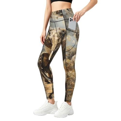 Pantalones de yoga de cintura alta con estampado de elefantes y bolsillos laterales