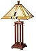Prairie Art Deco Table Lamp Oak Wood Stained Glass Shade for Living Room Family Bedroom Bedside Nightstand Office - Robert Louis Tiffany