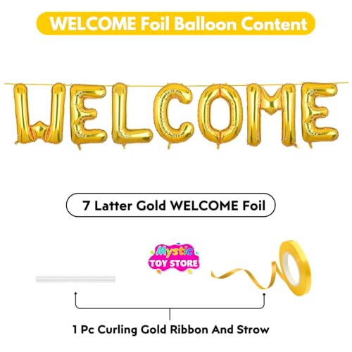 Image of Welcome Banner Gold for Birthday Wedding Office Home Baby Boy Girl Foil Balloon Decoration Decor Celebration Golden