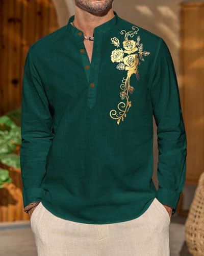 Image of Zombom Men's Cotton Polyester Blend Mandarin Collar Self One Design Printed Full Sleeve Casual Short Kurta