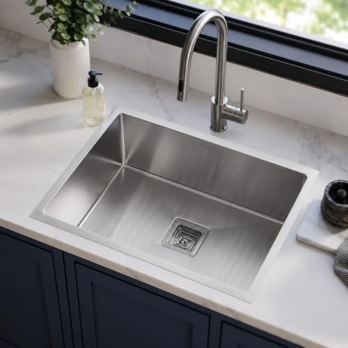 Image of LIPKA 24x18x10 inches Handmade Single Bowl Kitchen Sink | 304-Grade Stainless Steel Sink with Brushed Matte Finish | Kitchen Sink Including Coupling, Silver