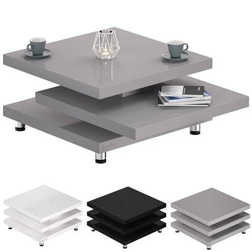 Casaria® Table Basse Gris laqué Table de Salon modulable Table Basse carrée Moderne 72x72cm avec Plateaux rotatifs