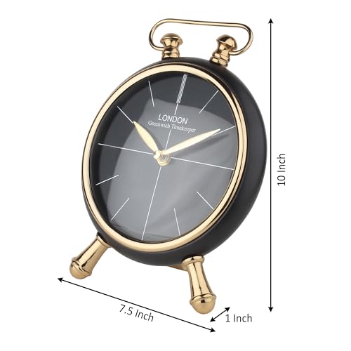 Image of Decor de Maison Brings Handcrafted Essence Desk Timepiece Table Clock for Living Room, Bedroom, Study Table | Classic Non-Ticking Tabletop Battery Operated Analog Desk Clock in Black (17x7x24cm)