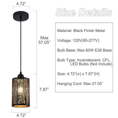 Shining Gold Industrial Black Pendant Light Fixture Vintage Mini Black Pendant Lighting With Gold Finish Farmhouse Rustic Hollow-Carved Cylinder Pendant Light For Kitchen Island thumb #2
