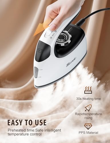 Image of Sundu Mini Steam Iron, Mini Travel Steam Iron, Small Portable Clothes Mini Iron with Rotary Temperature Control, Safety Base for Travel, Quilting & Sewing | Mini Iron for Sewing, White