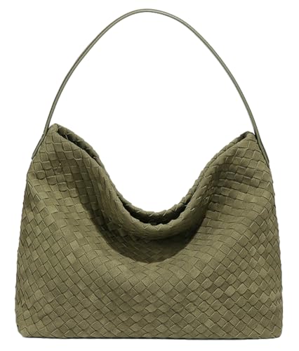 Image of Woven Bags Women Slouchy Woven Suede Tote Bag Trendy Suede Hobo Purse Vintage Satchels Handbag for Work Travel