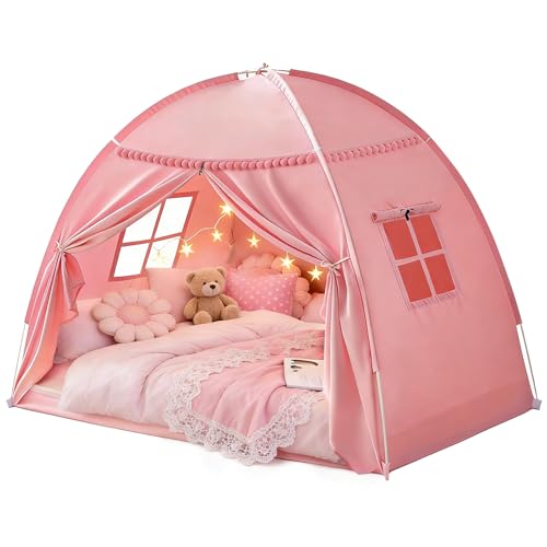 Jiangcha Full Size Kids Play Tent, Indoor Privacy Canopy Teepee for Boys & Girls, Portable Dark Room Sleeping Tent for Bedroom Floor Camping