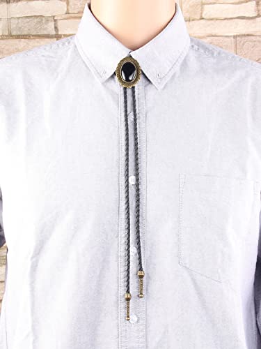 Image of GelConnie Bolo Tie for Men Women Western Cowboy Turquoise Leather Necktie | Natural Stone Bolo Tie Necklace for Women Rodeo Cowboy Leather Necktie Native American Western Cowgirl Ties Adjustable Cord