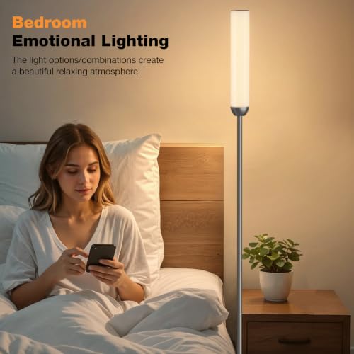 Image of Ambimall LED Floor Lamp with Remote Control, Foot Switch, Deep Grey
