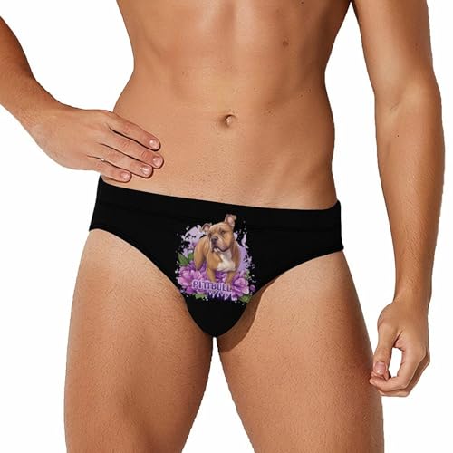 Pitbull Mama Purple Flowers Men's Swimming Trunks Briefs Beach Swimwear Low Rise Bikini Swimsuit Print Bathing Suit