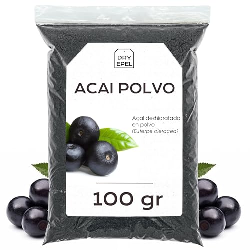 Acai Polvo 100 g - Bayas de Açai en Polvo - Acai Deshidratado - Vitamina C - Sin Azucar Anadido, Sin Conservantes, Sin Gluten (100 gr, Acai en Polvo)