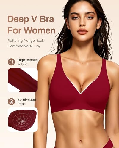 Image of Gailife Deep V Jelly Bras for Women No Underwire Wireless Seamless Push Up Bra Comfort Support Plunge Bralette Full Coverage