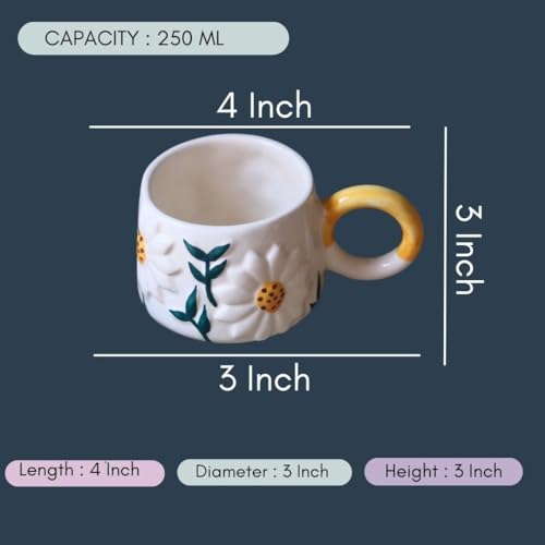 Image of WEAVING HOMES Daisy Bloom Mug 250 ML Handmade Ceramic Mugs Gift to Best Friend Coffee /Tea /Milk /Green Tea /Cold Coffee Mugs /Cup Microwave Safe & Dishwasher Safe (Set of 1)