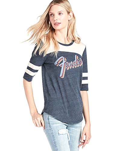 Lucky Brand - Women's - Blue Varsity Striped Fender Guitar Football Tee (X-Large)