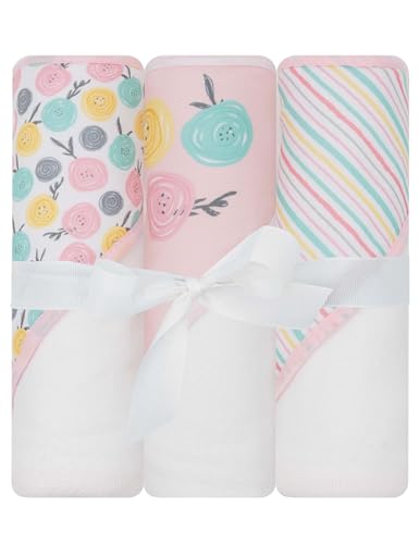 Image of LITTLE CELEBRITY Hooded Baby Towels 3-Pack – Soft Baby Bath Towels with Hood for Newborns & Toddlers, Baby Hooded Towel Set, 30" x 26" (Roses)