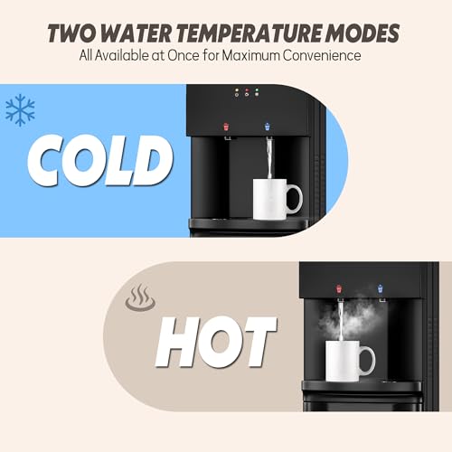 Image of Manastin Water Dispenser with Hot & Cold Water, Top Loading Water Cooler for 3 or 5 Gallon Bottles with Child Safety Lock, Ideal for Kitchens, Offices,Matte Black
