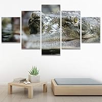 SIGNWIN 5 Panel Canvas Wall Art Alligators Closeup Dramatic Expressionism Hallway Minimalist Multicolor for Home Decorations Ready to Hang - 60