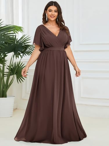Image of Ever-Pretty Plus Women's Chiffon Bridesmaid Dress A-Line Empire Waist Floor Length Plus Size Formal Wedding Guest Dresses