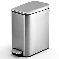 WLIVE Pattumiera Pedale 5L Acciaio Inox - Design Sottile Antimacchia | Cestino Bagno/Cucina Con Chiusura Ammortizzata