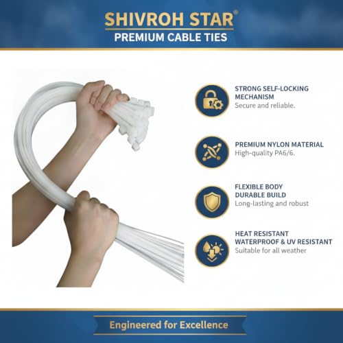Image of Teeth Grip Nylon Self Locking Cable Ties, (400 mm, 16 inch, Pack of 200) - Heavy Duty Strong Zip Wire Fastener Organizer Tie) Parent (200, white)