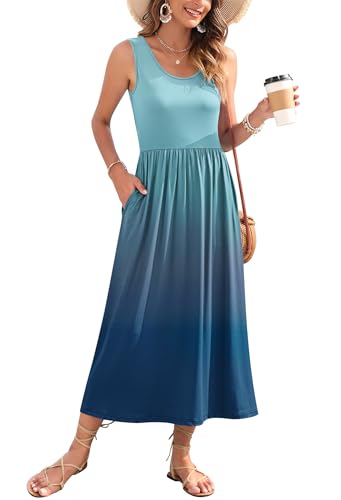 Image of WNEEDU Women's Summer Maxi Dress Casual Sleeveless Sundress
