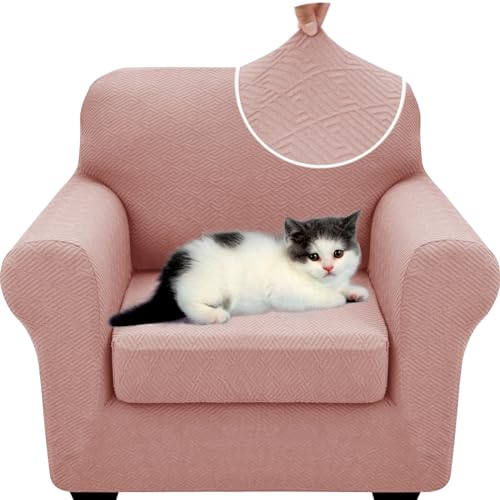 XINEAGE New 2 Pieces Chair Covers with Arms Super Stretch Chair Slipcover for Living Room Pet Dog Universal Slip Cover Anti Slip Armchair Furniture Protector (Dusty Pink), 31"-46"(1 Cushion)