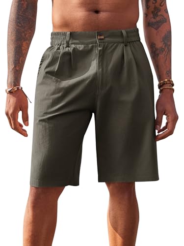Runcati Men's Bermuda Shorts Cotton Lightweight Summer Trousers Men's Chino Golf Leisure Trousers with Elastic Band, Green, XL
